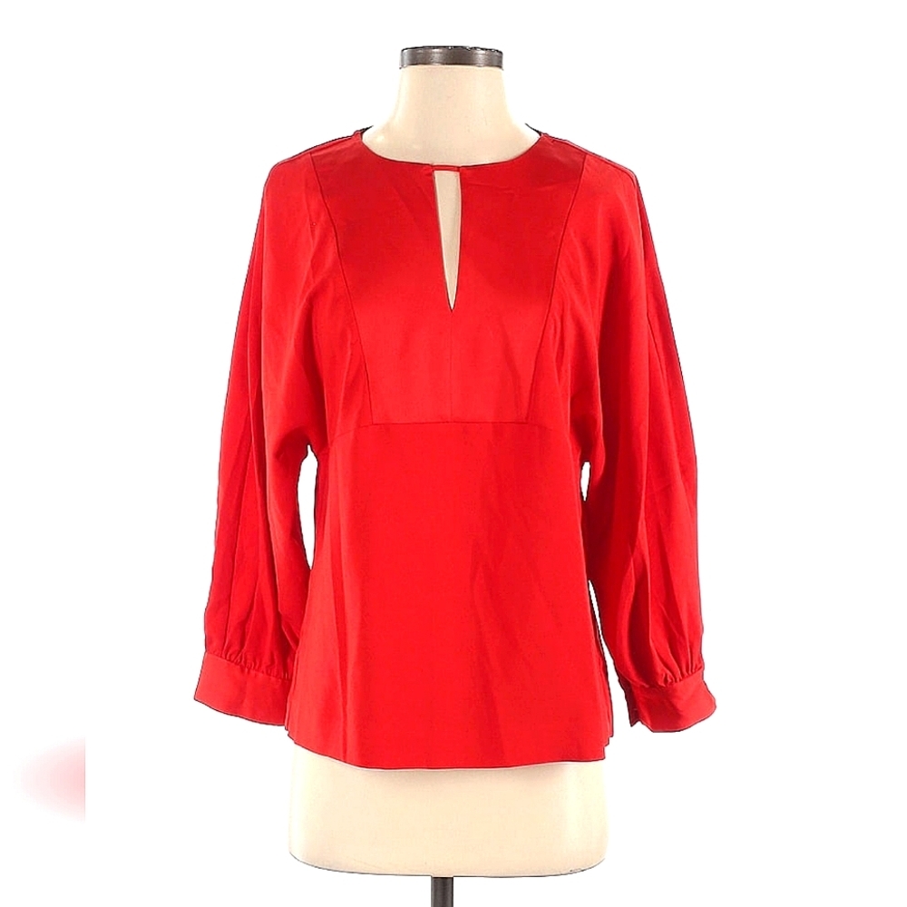 NWOT J. Crew Red Keyhole Neckline Long Sleeve Relaxed Fit Button Cuff Blouse XS